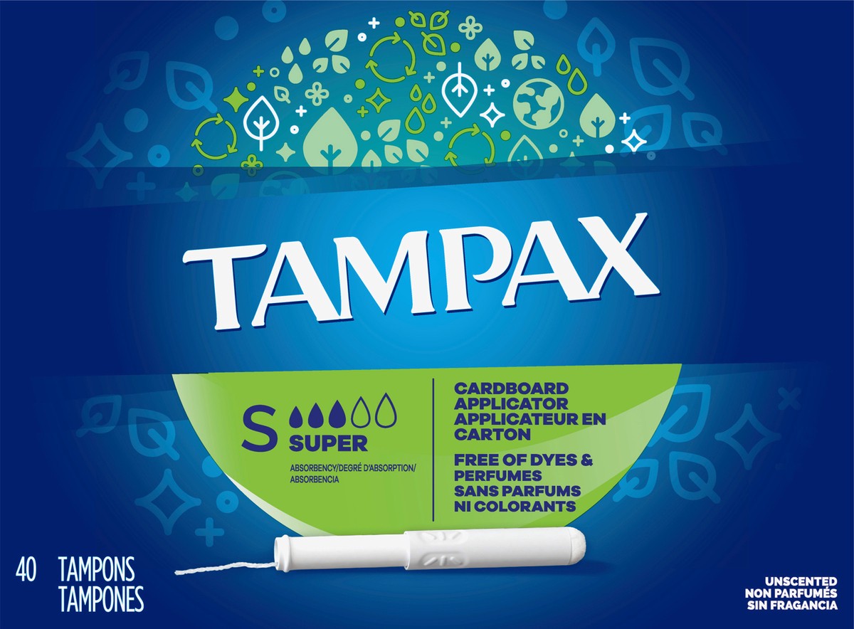slide 4 of 9, Tampax Anti-Slip Grip Cardboard Applicator Super Absorbency Tampons, 40 ct