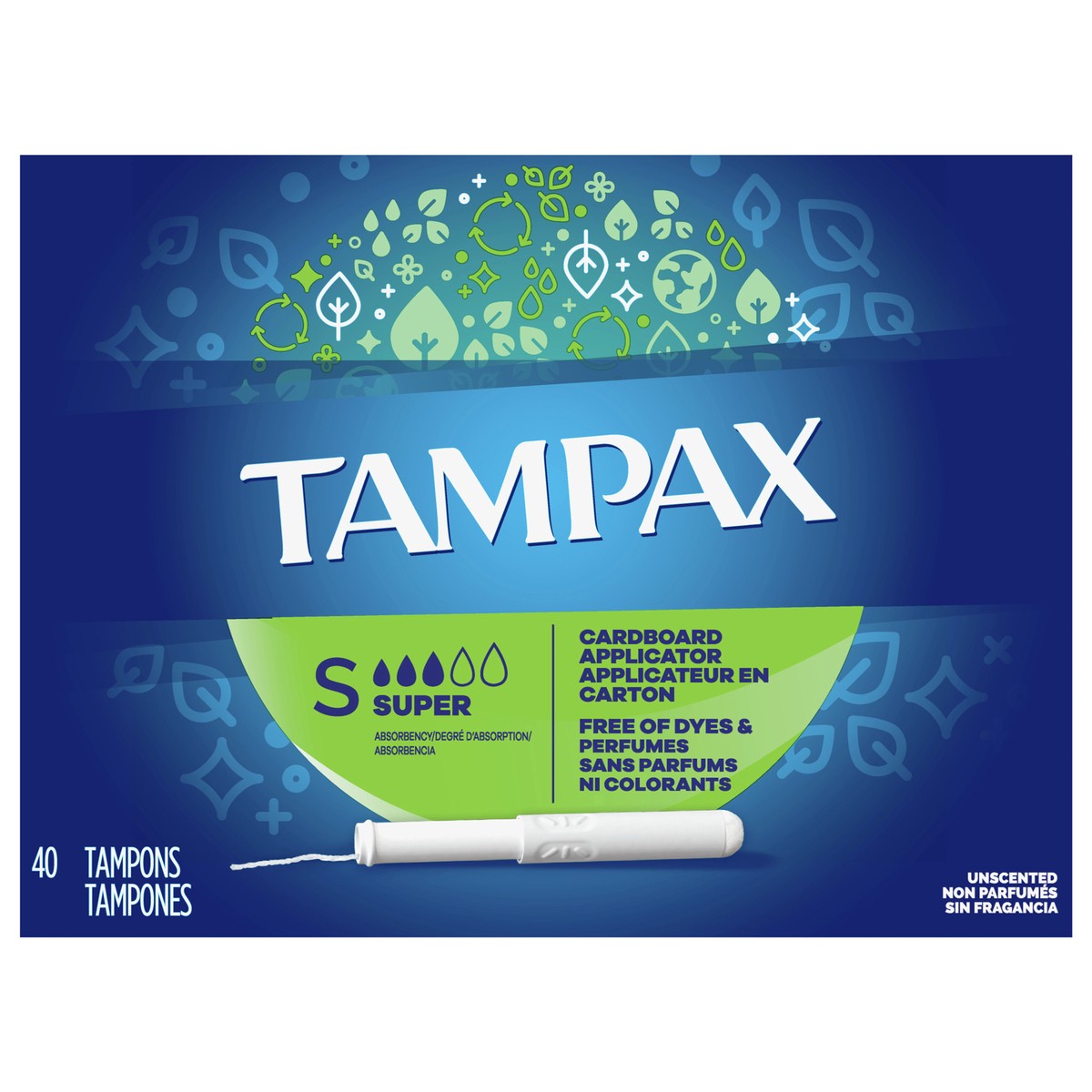 slide 1 of 9, Tampax Cardboard Tampons Super Absorbency, Anti-Slip Grip, LeakGuard Skirt, Unscented, 40 Count, 40 ct