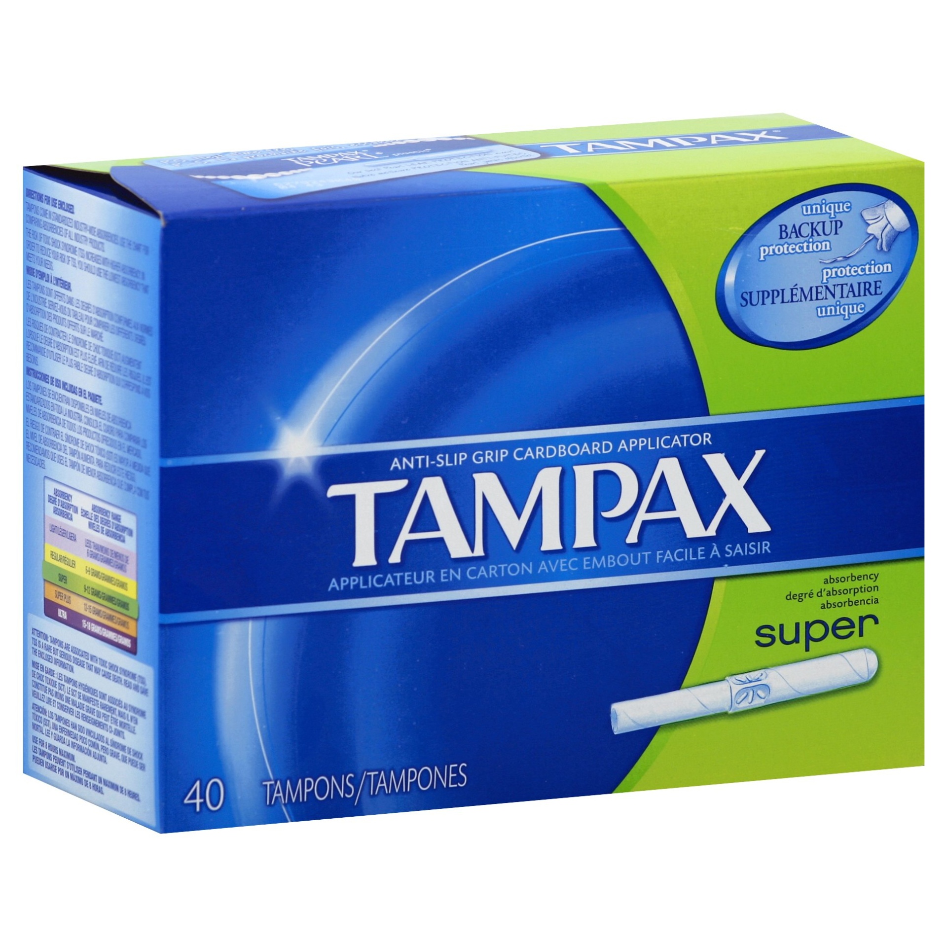 Tampax AntiSlip Grip Cardboard Applicator Super Absorbency Tampons 40