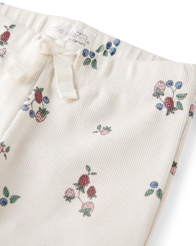 slide 2 of 4, Littleplanet Toddler Organic Cotton Ribbed Knit Pants in Berry Blossom Print Berry Blossom 4T, 1 ct