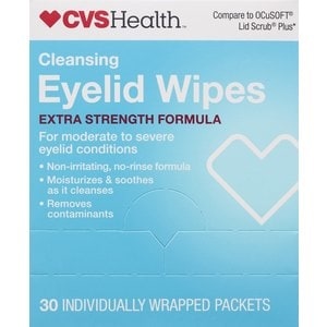 slide 1 of 1, CVS Health No Rinse Eyelid Wipes, 30 ct