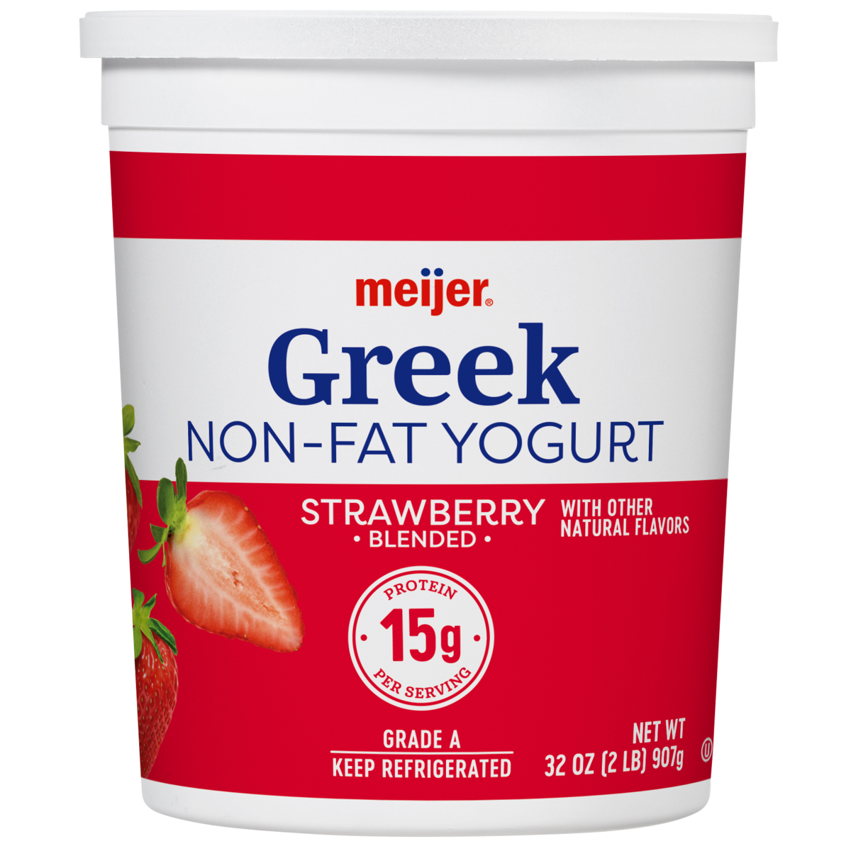 slide 1 of 13, Meijer Strawberry Non Fat Greek Yogurt, 32 oz