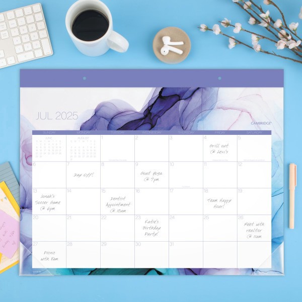 slide 4 of 9, Cambridge® Aqueous Academic 2025-2026 Monthly Desk Pad Calendar, Standard, 21 3/4"" x 17"", 1 ct