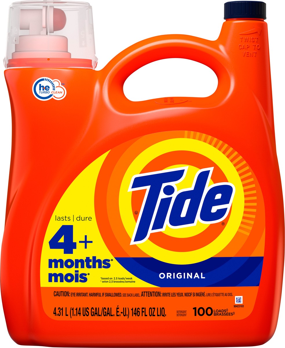 slide 4 of 4, Tide Liquid Laundry Detergent, Original, 100 loads, 146 fl oz, HE Compatible, 1 ct