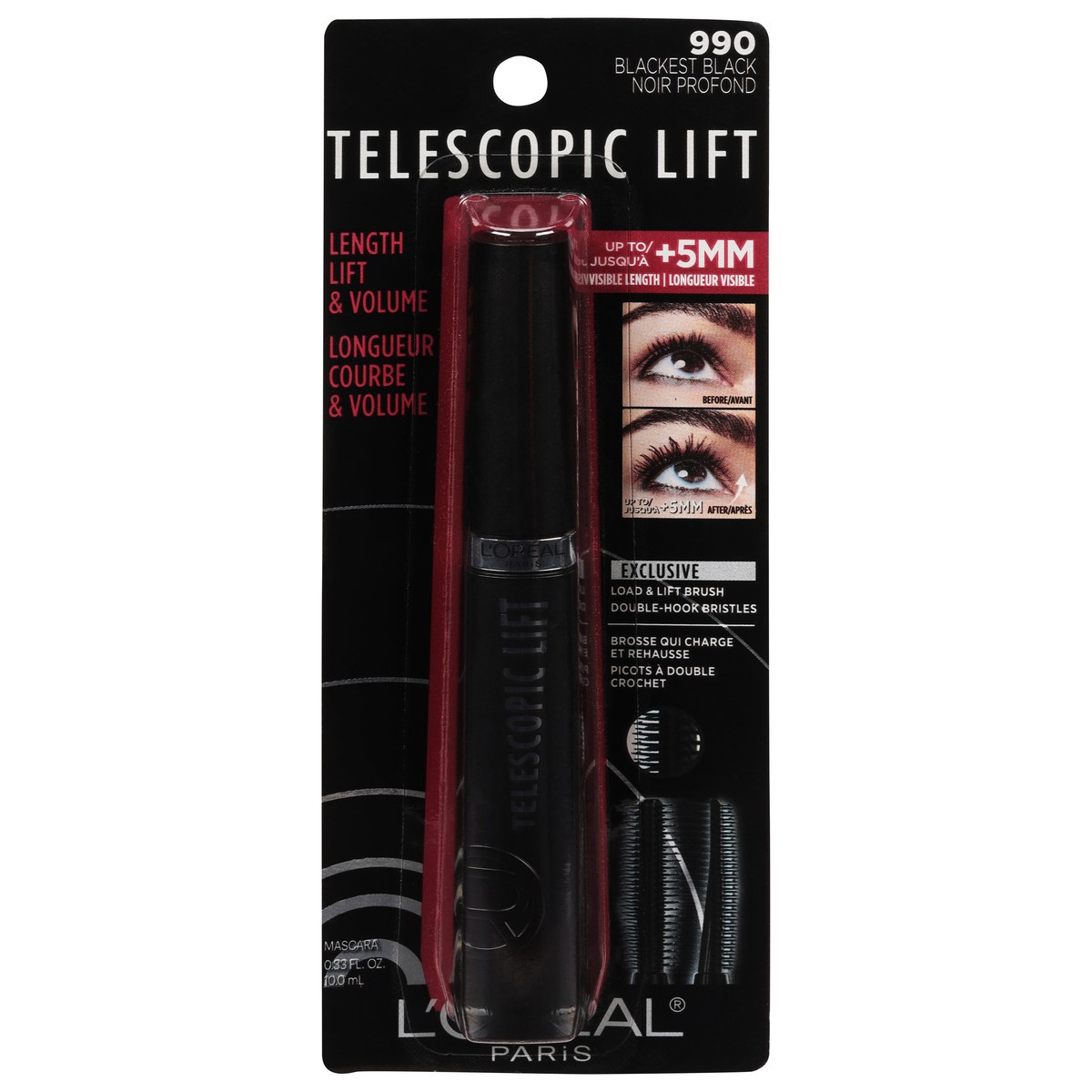slide 6 of 12, L'Oréal Telescopic Lift Blackest Black Length Lift & Volume Mascara 0.33 fl oz, 0.33 fl oz