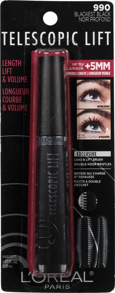 slide 4 of 12, L'Oréal Telescopic Lift Blackest Black Length Lift & Volume Mascara 0.33 fl oz, 0.33 fl oz