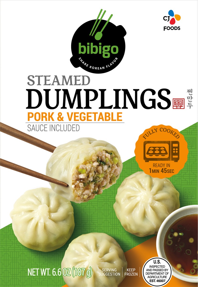 slide 9 of 9, Bibigo Pork & Vegetable Steamed Dumplings , 7 oz