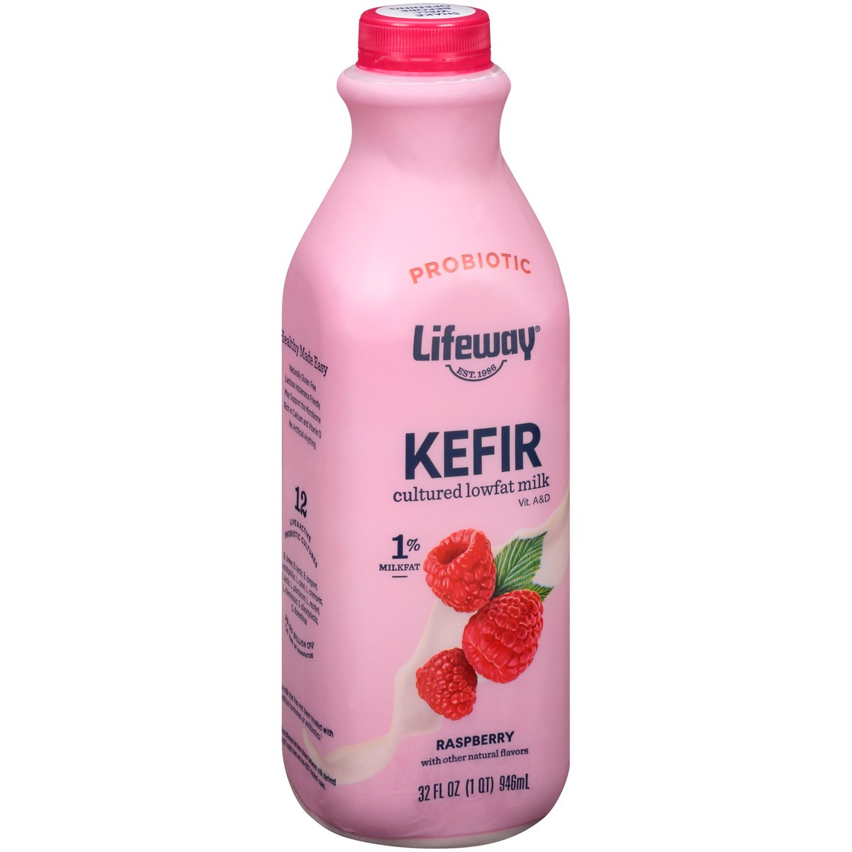 slide 2 of 9, Lifeway Kefir Raspberry Low Fat Milk Smoothie, 32 fl oz