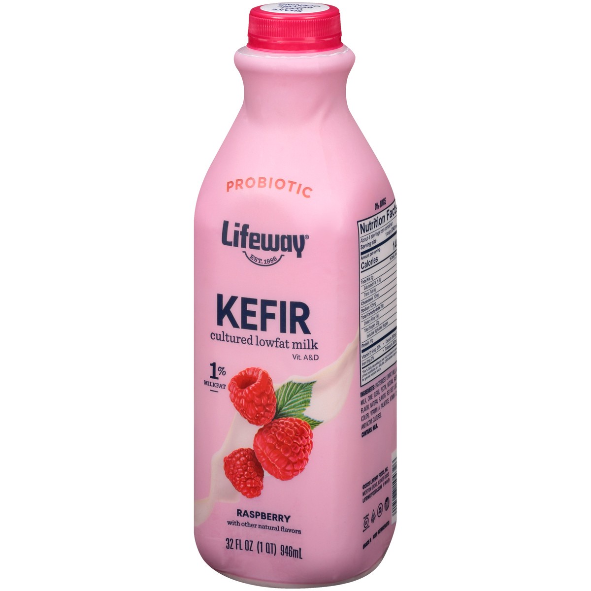 slide 3 of 9, Lifeway Kefir Raspberry Low Fat Milk Smoothie, 32 fl oz
