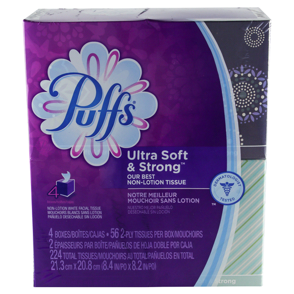 slide 1 of 1, Puffs Ultra Soft & Strong Facial Tissues, 4 ct