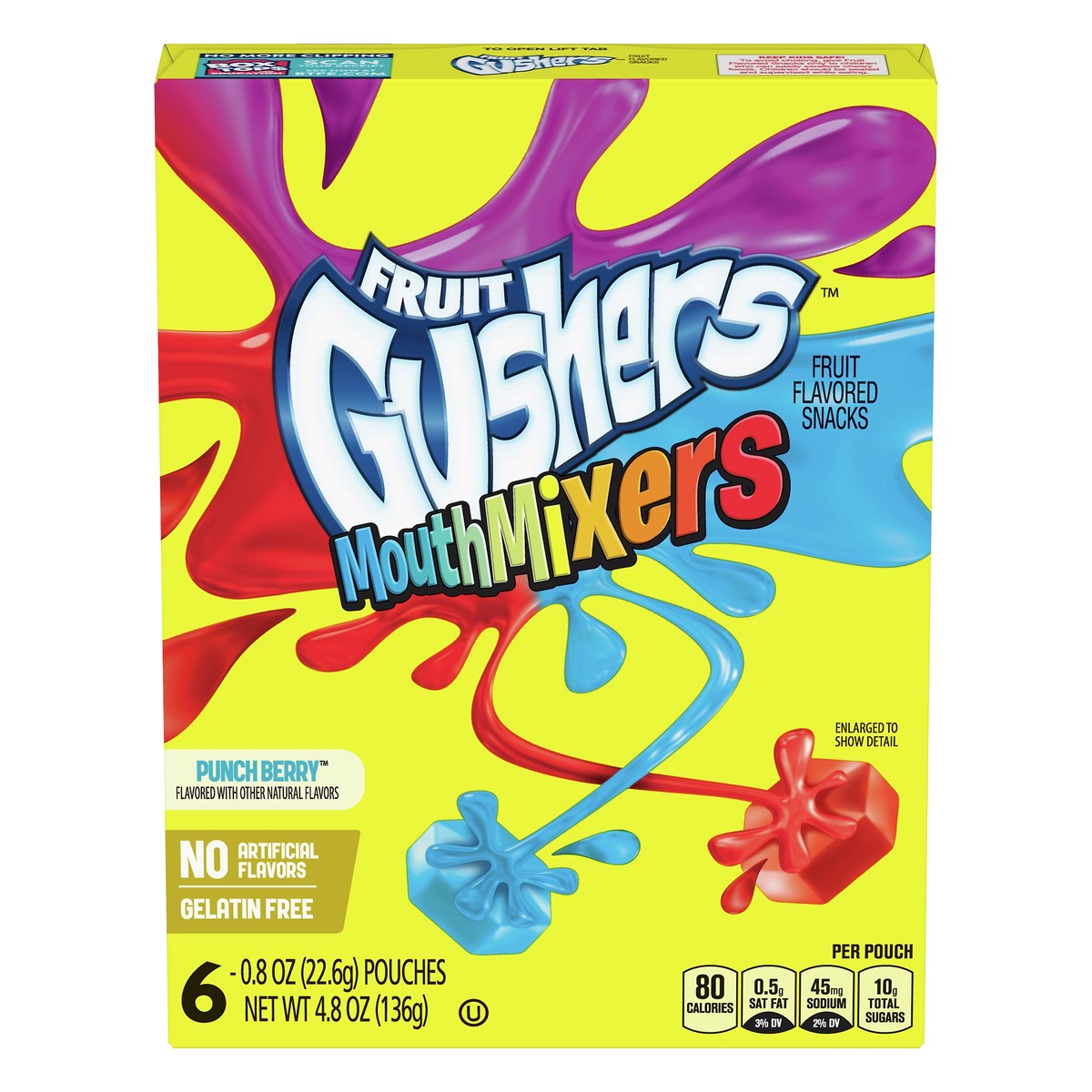 slide 1 of 10, Fruit Gushers Mouth Mixers Fruit Flourishourishourishavored Snack Pouches Punch Berry - 6 Pack, 6 ct