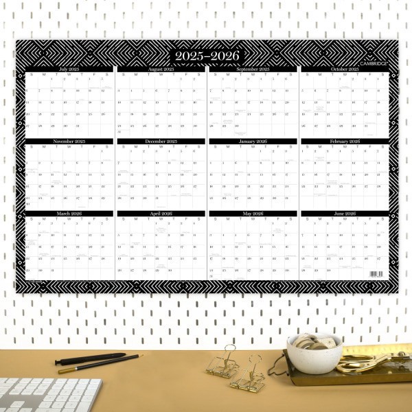 slide 2 of 9, Cambridge® Dakota 2025-2026 Erasable Wall Calendar, Reversible Academic Year/Regular Year, Extra Large, 24"" x 36"", 1 ct