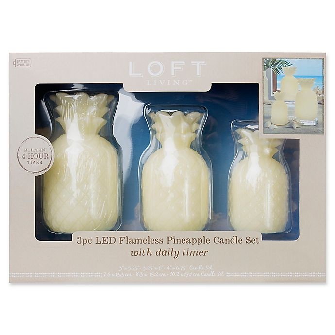 slide 1 of 3, Loft Living Flameless Pineapple LED Candles, 3 ct