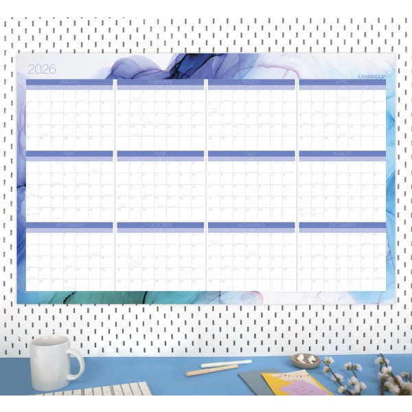 slide 7 of 9, Cambridge® Aqueous 2025-2026 Erasable Wall Calendar, Reversible Academic Year/Regular Year, Extra Large, 24"" x 36"", 1 ct