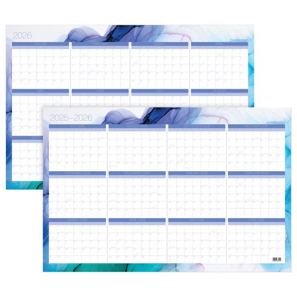 slide 4 of 9, Cambridge® Aqueous 2025-2026 Erasable Wall Calendar, Reversible Academic Year/Regular Year, Extra Large, 24"" x 36"", 1 ct