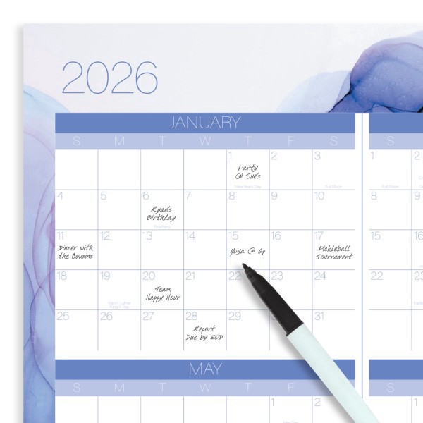 slide 9 of 9, Cambridge® Aqueous 2025-2026 Erasable Wall Calendar, Reversible Academic Year/Regular Year, Extra Large, 24"" x 36"", 1 ct