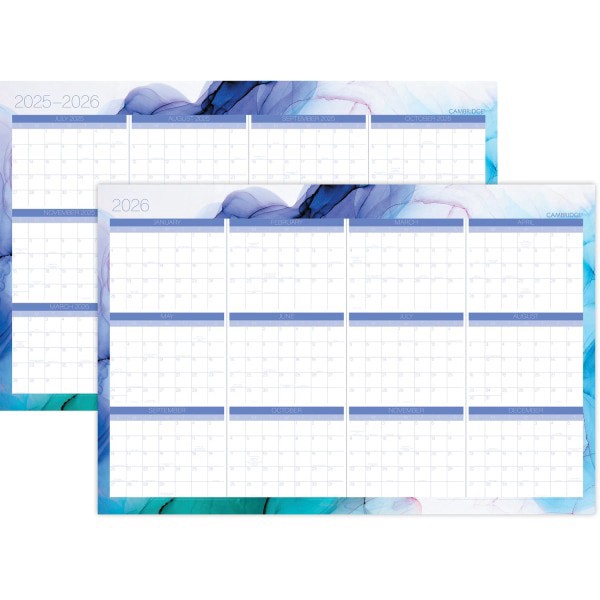 slide 2 of 9, Cambridge® Aqueous 2025-2026 Erasable Wall Calendar, Reversible Academic Year/Regular Year, Extra Large, 24"" x 36"", 1 ct
