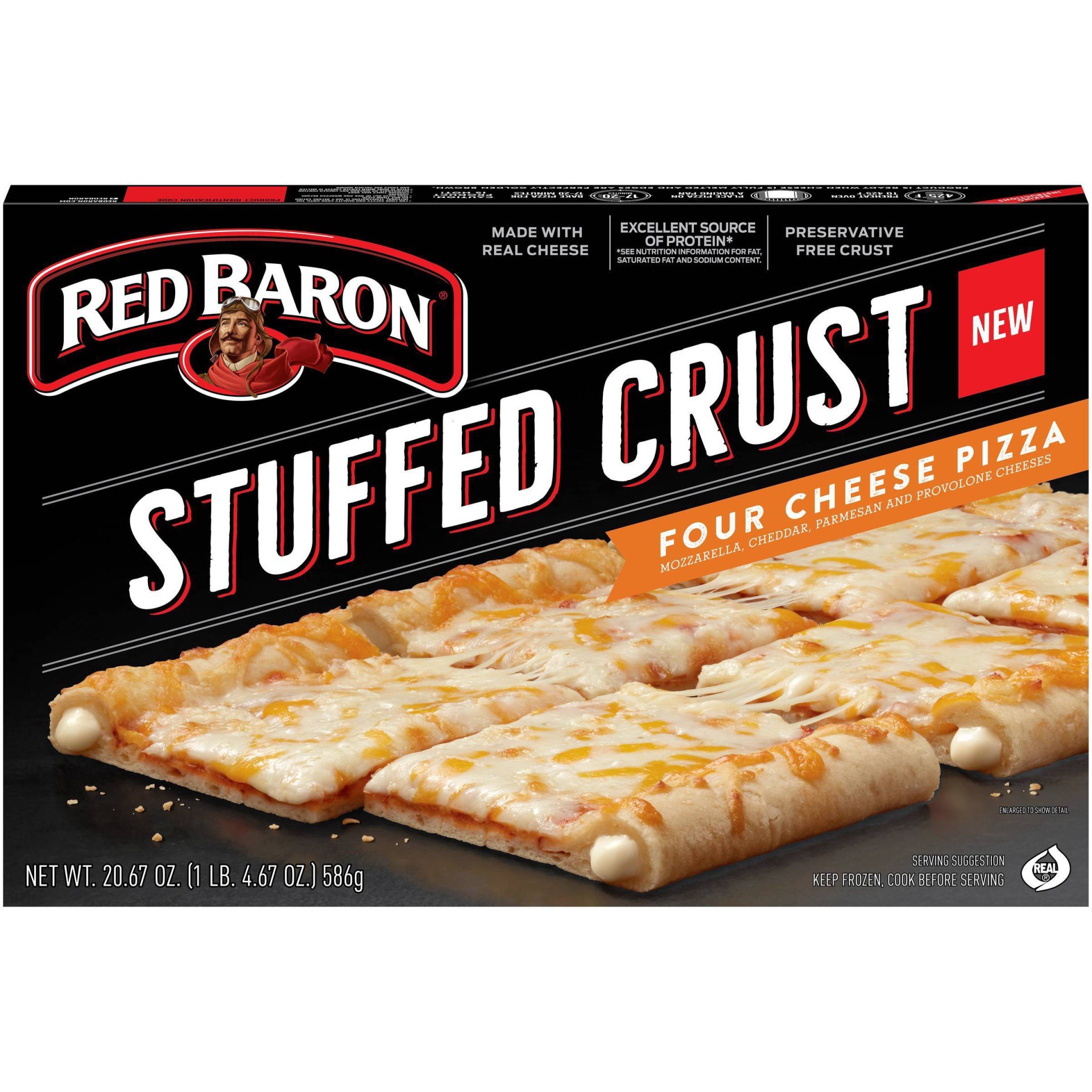 slide 1 of 5, Red Baron Stuffed Crust Four Cheese Frozen Pizza, 20.67 oz