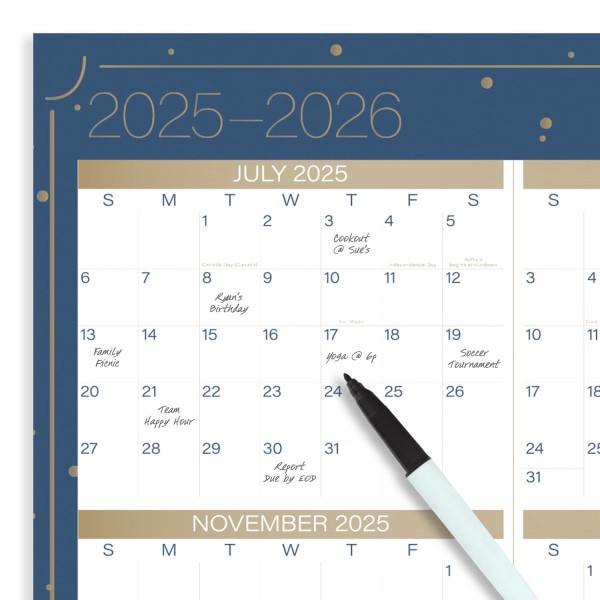 slide 9 of 9, Cambridge® Solstice 2025-2026 Erasable Wall Calendar, Reversible Academic Year/Regular Year, Extra Large, 24"" x 36"", 1 ct