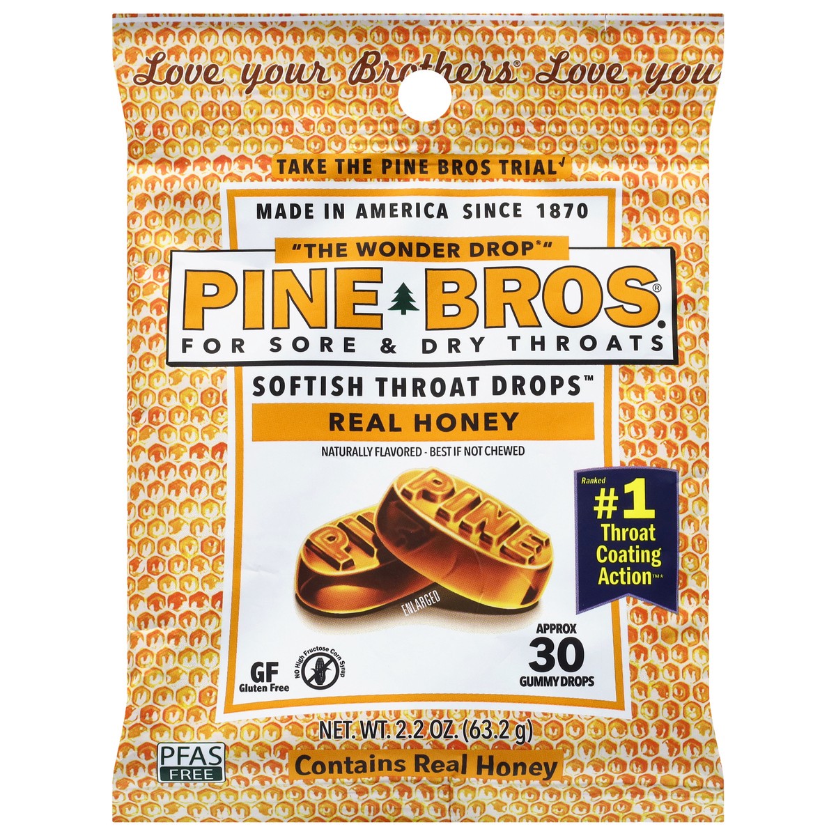 slide 1 of 9, Pine Bros. Softish Real Honey Throat Drops, 30 Drops, 30 ct