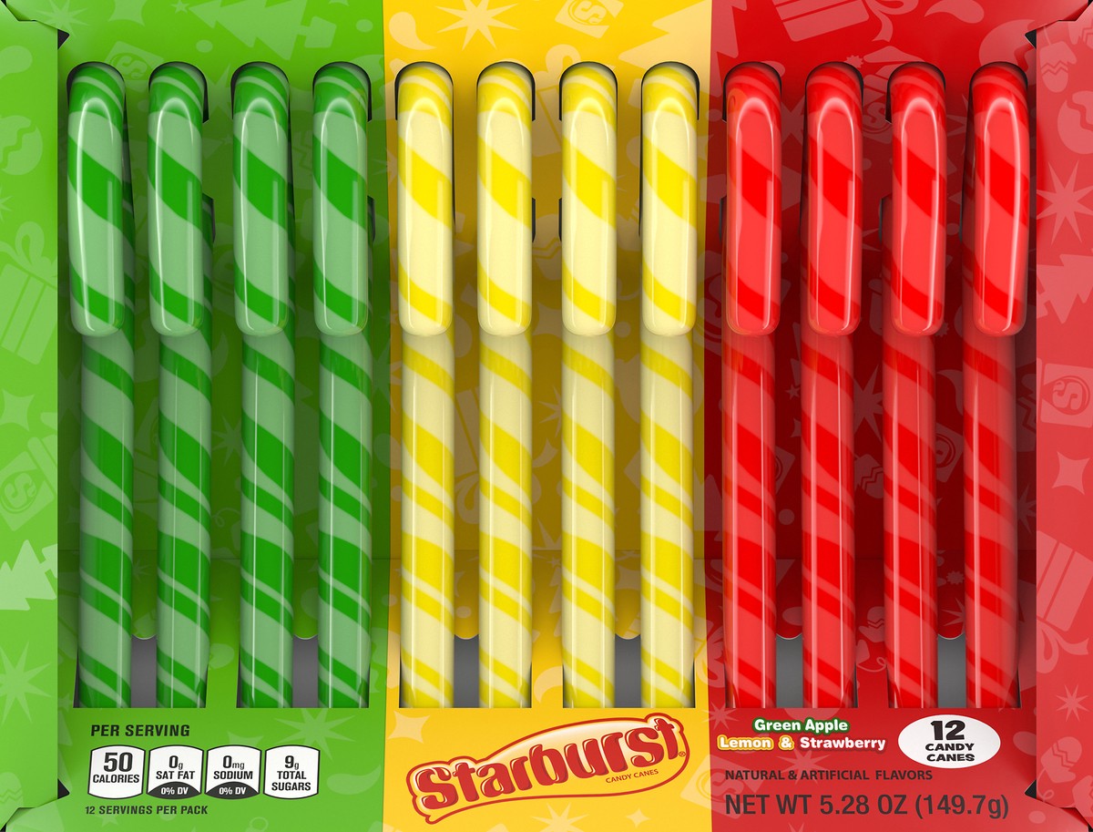 slide 7 of 10, STARBURST, Assorted Candy Canes Green Apple, Lemon & Strawberry, 5.28 Oz, 5.28 oz