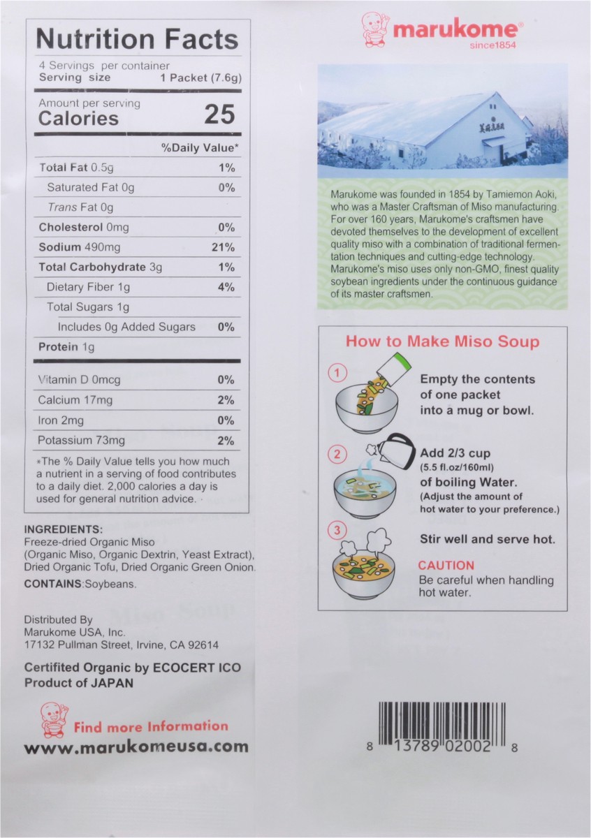 slide 4 of 9, Marukome Organic Tofu & Green Onion Miso Soup 4 ea, 4 ct