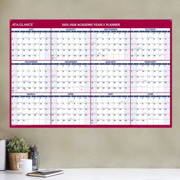 slide 5 of 5, AT-A-GLANCE® Horizontal Reversible Erasable Academic and Regular Year 2025-2026 Wall Calendar, Extra Large, 48"" x 32"", 1 ct