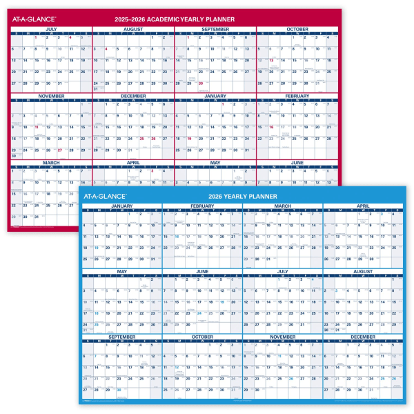 slide 3 of 5, AT-A-GLANCE® Horizontal Reversible Erasable Academic and Regular Year 2025-2026 Wall Calendar, Extra Large, 48"" x 32"", 1 ct