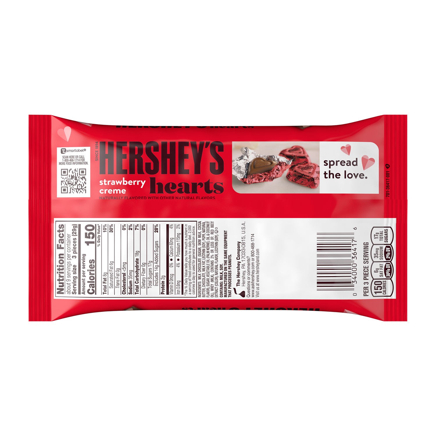 slide 3 of 8, HERSHEY'S Strawberry Creme Flavored Hearts, Valentine's Candy Bag, 8.8 oz, 8.8 oz