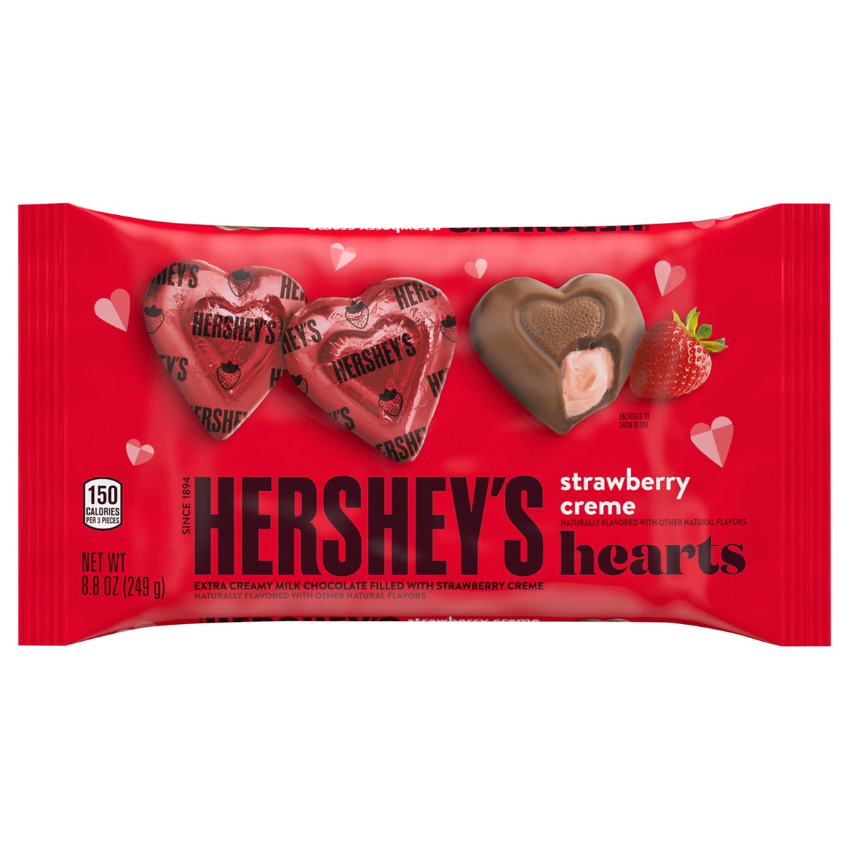 slide 1 of 8, HERSHEY'S Strawberry Creme Flavored Hearts, Valentine's Candy Bag, 8.8 oz, 8.8 oz