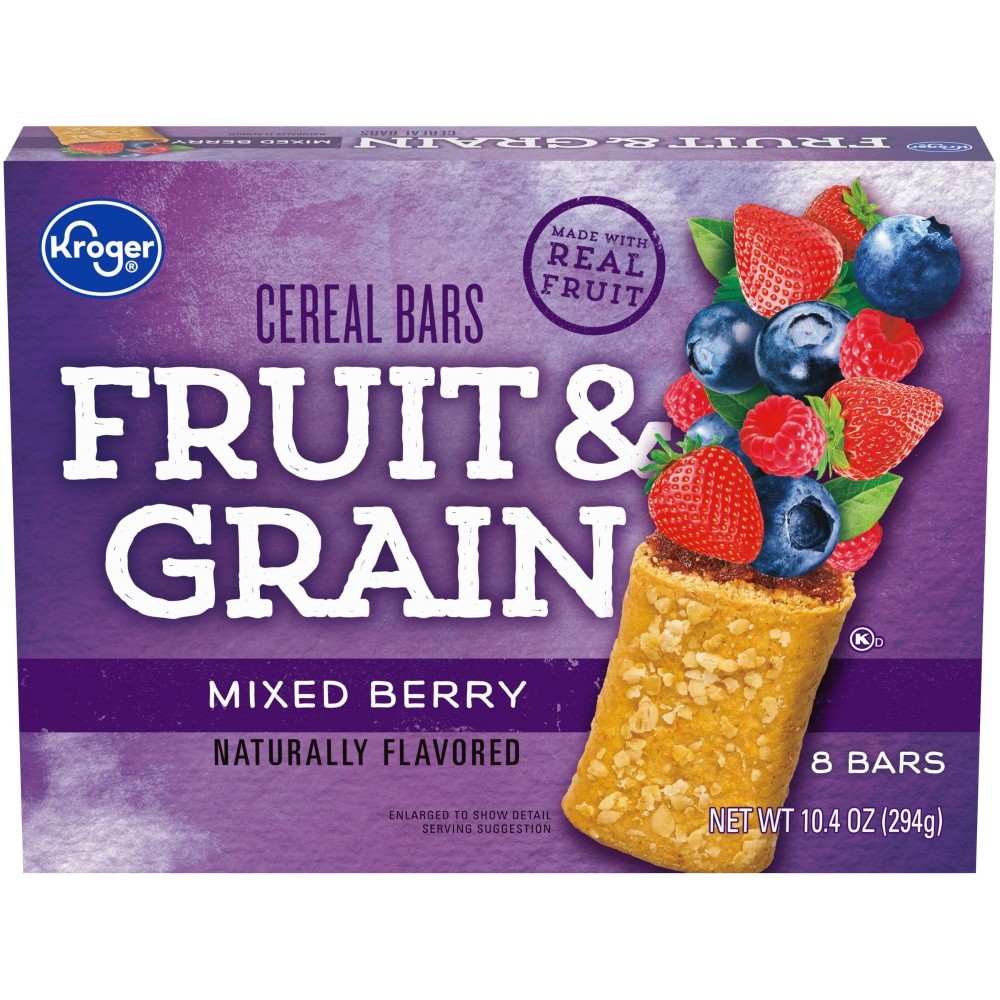 slide 1 of 4, Kroger Fruit & Grain Cereal Bars - Mixed Berry, 8 ct; 1.3 oz