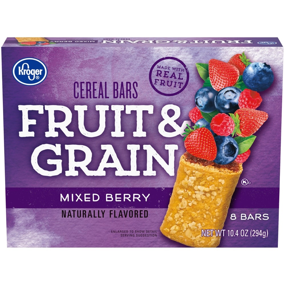slide 1 of 1, Kroger Fruit & Grain Cereal Bars - Mixed Berry, 8 ct; 1.3 oz