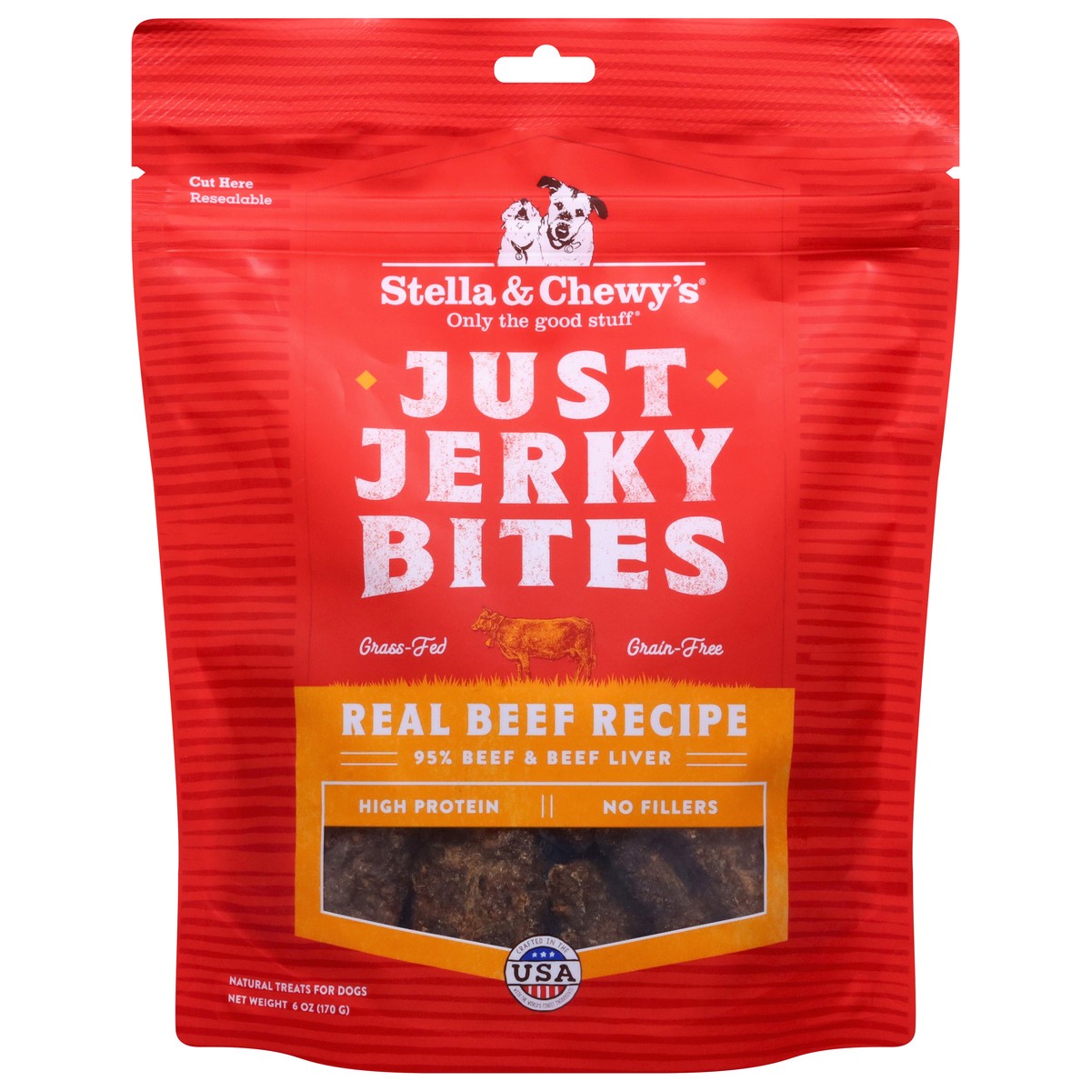 slide 1 of 15, Stella & Chewy's Just Jerky Bites High Protein Real Beef Recipe Treats for Dogs 6 oz, 6 oz