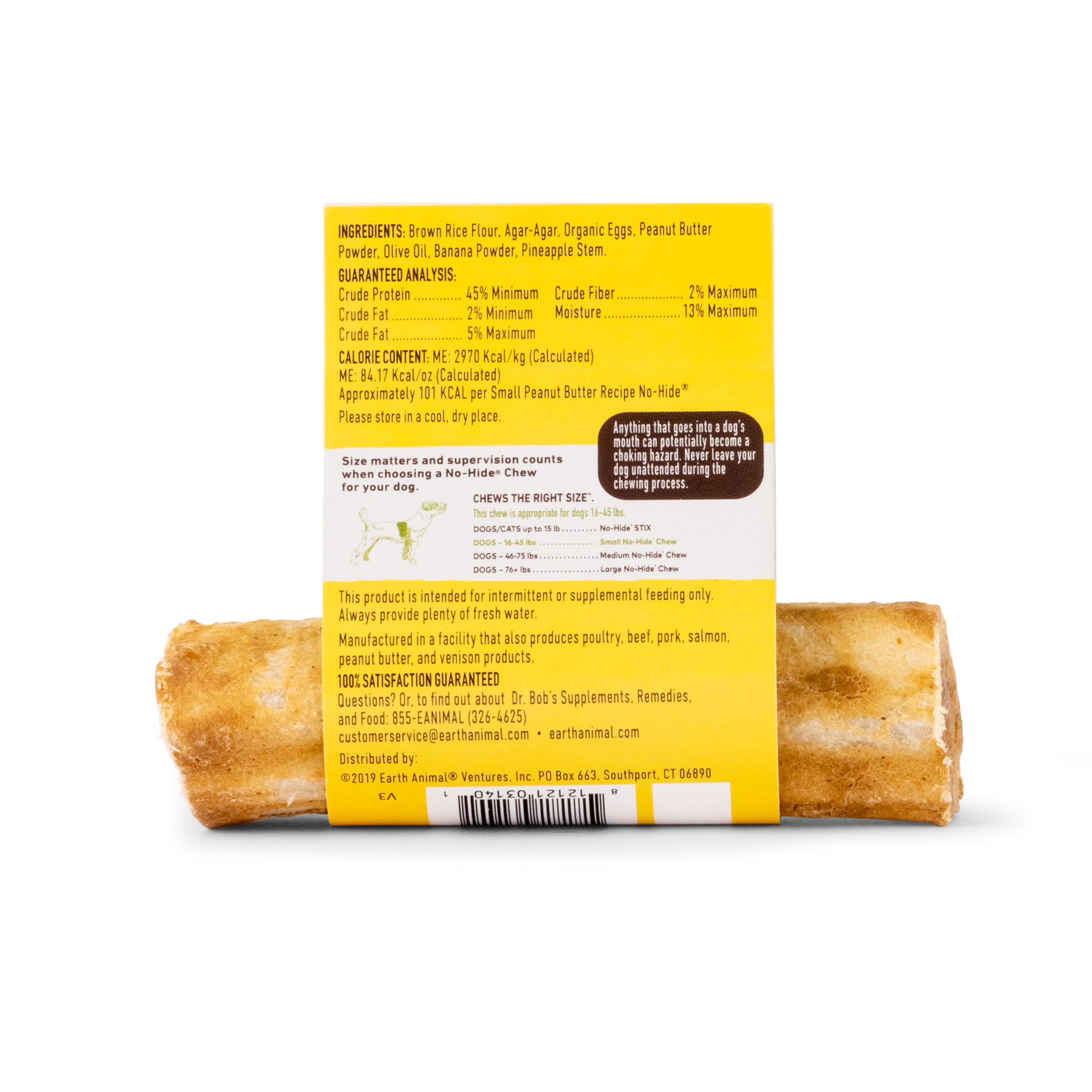 slide 5 of 5, Earth Animal No-Hide Peanut Butter Small Natural Rawhide Alternative Dog Chew, 1 Count, 1 ct