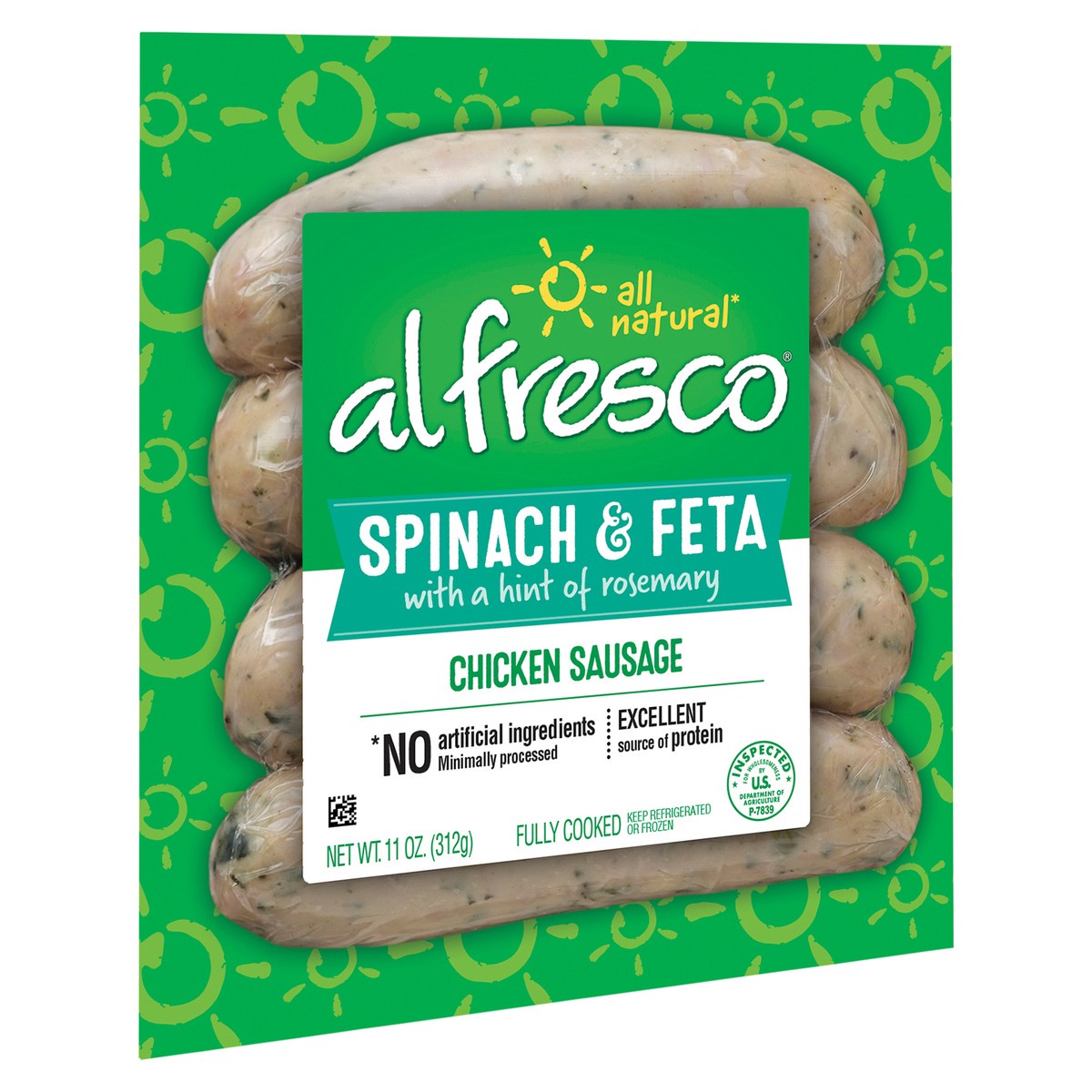 slide 2 of 11, Al Fresco Spinach Feta Fully Cooked Chicken Sausage, 11 oz