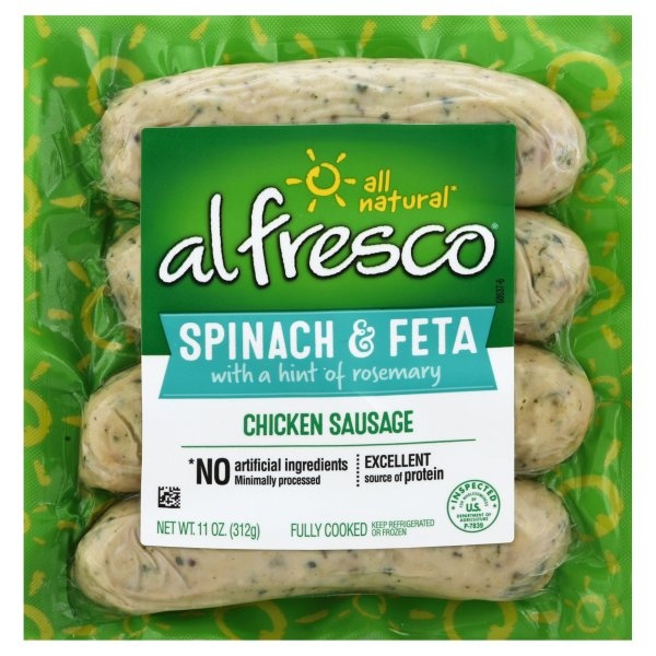 slide 1 of 1, Al Fresco Spinach Feta Fully Cooked Chicken Sausage, 11 oz