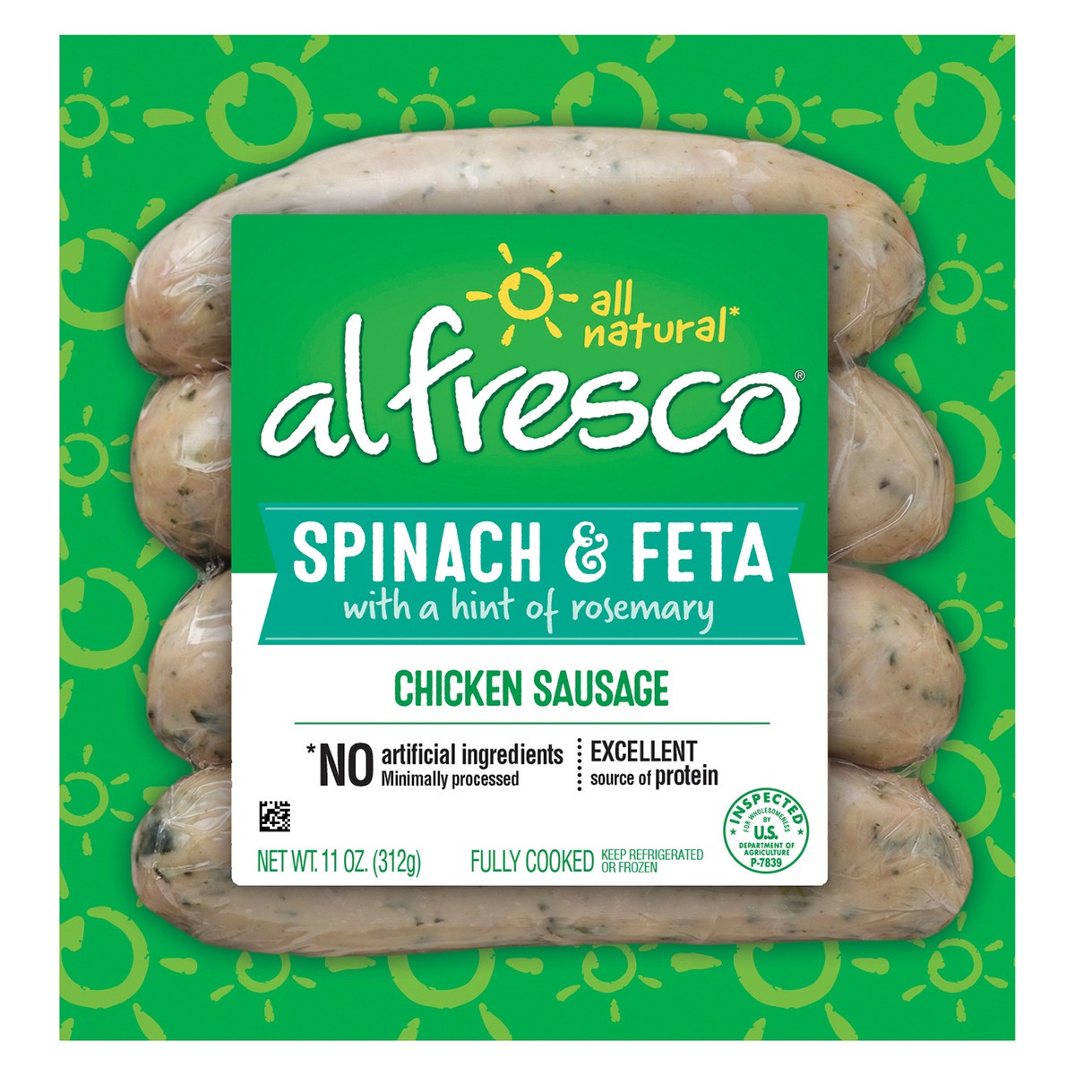 slide 1 of 11, Al Fresco Spinach Feta Fully Cooked Chicken Sausage, 11 oz