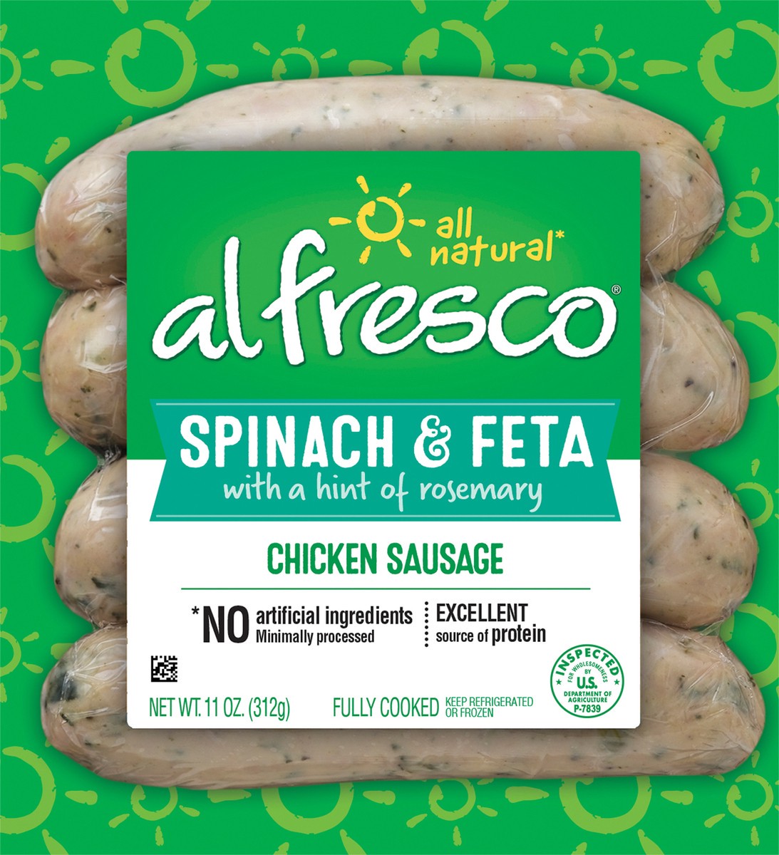 slide 9 of 11, Al Fresco Spinach Feta Fully Cooked Chicken Sausage, 11 oz