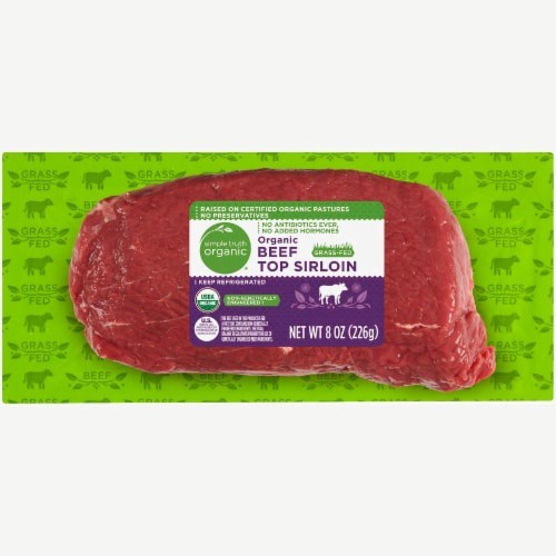 slide 1 of 2, Simple Truth Organic Grass Fed Beef Top Sirloin, 8 oz