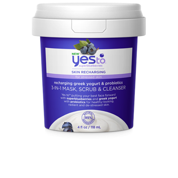 slide 1 of 1, Yes to Superblueberries Recharging Greek Yogurt & Probiotics 3-in-1 Mask, Scrub & Cleanser, 1 ct
