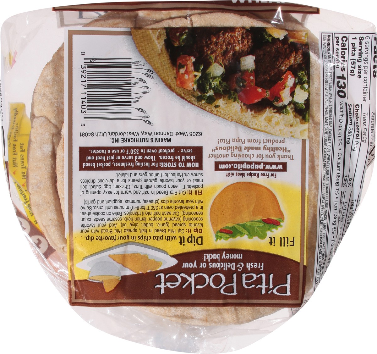 slide 5 of 13, Papa Pita Wheat Pita Pocket 6 ea, 6 ct