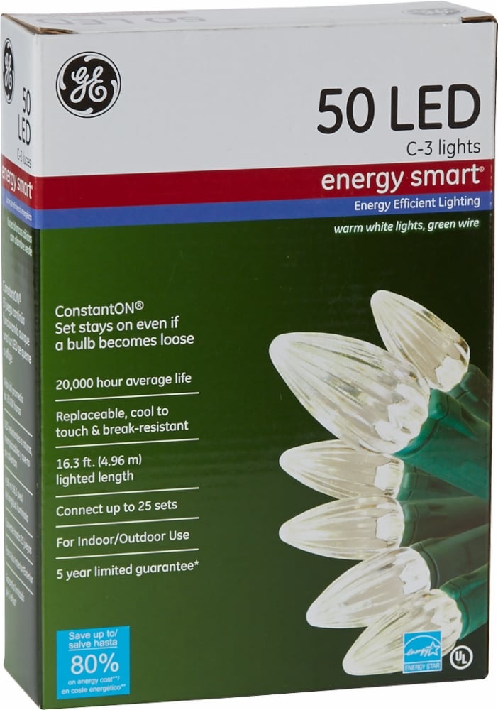 slide 1 of 1, GE Led C-3 Energy Smart Lights - Warm White/Green, 16.3 ft