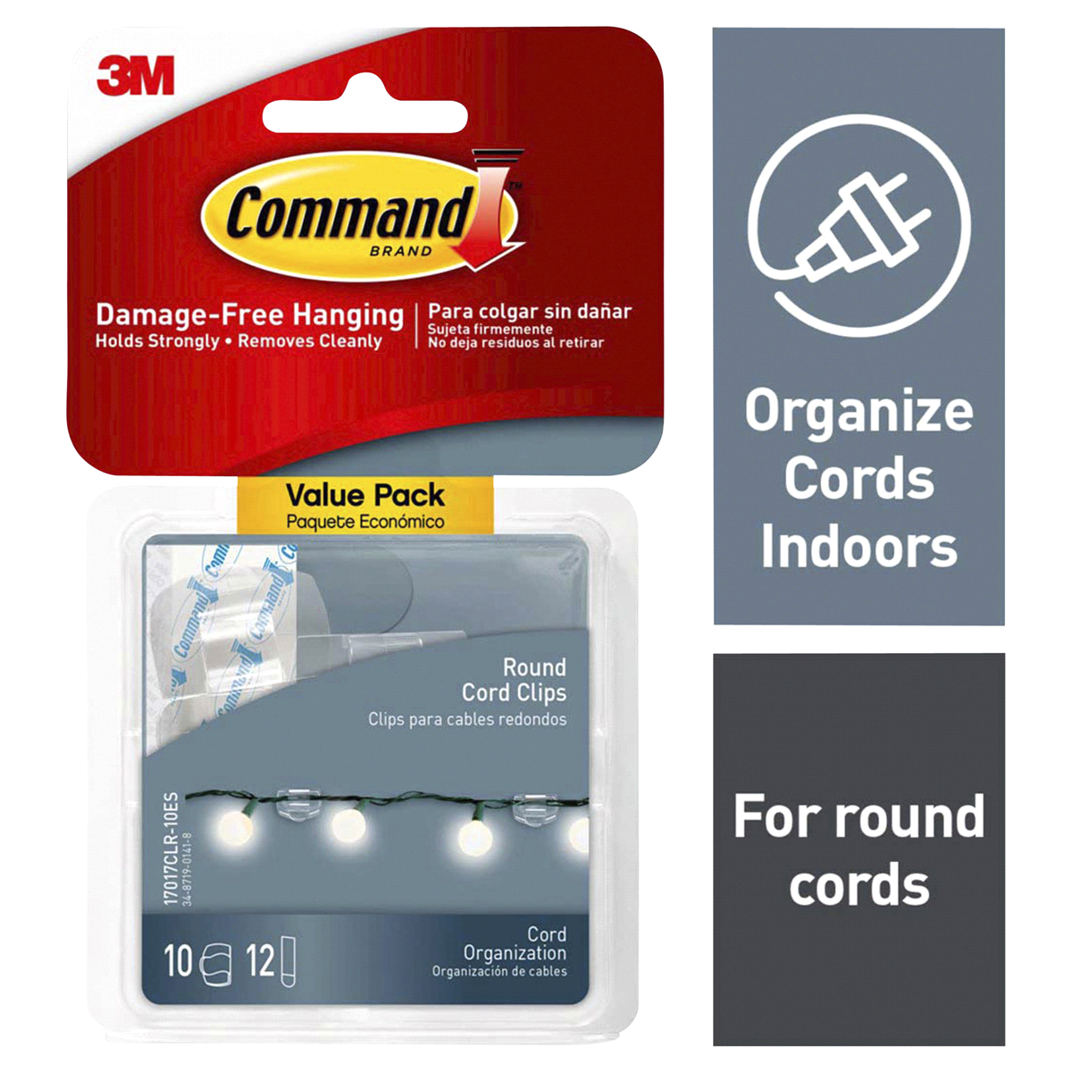 slide 1 of 1, 3M Command Clear Damage Free Round Cord Clips, 10 ct