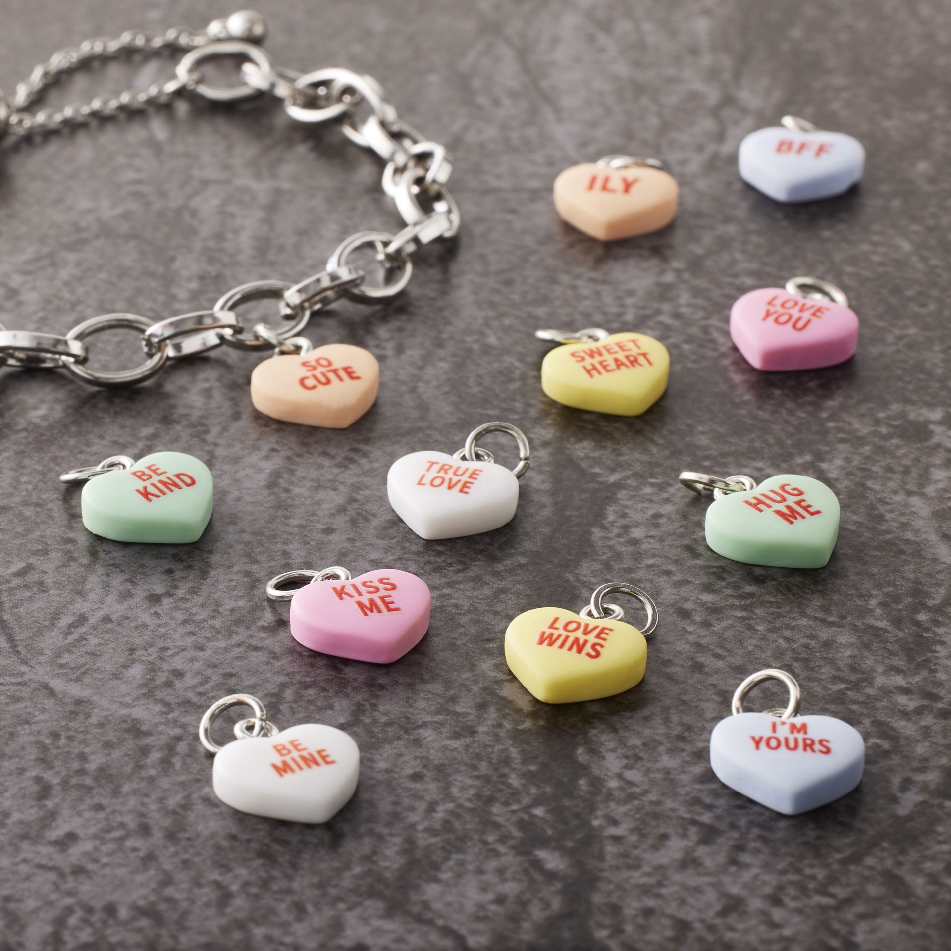 slide 3 of 3, Conversation Hearts Charm Mix By Bead Landing, 17.9mm x 12.5mm charm size