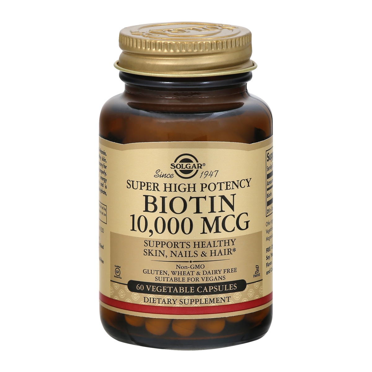 slide 1 of 1, Solgar Biotin, 10,000 mcg, Super High Potency, Vegetable Capsules, 60 ct