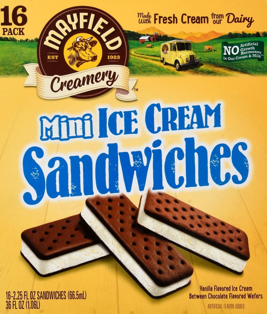 slide 1 of 1, Mayfield Creamery Mini Vanilla Ice Cream Sandwiches 16 - 2.25 fl oz Packs, 16 ct