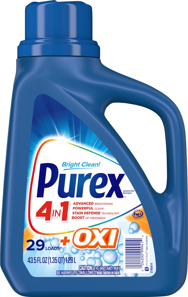 slide 2 of 3, Purex Liquid Laundry Detergent Plus OXI, Stain Defense Technology, 43.5 Fluid Ounces, 29 Wash Loads, 43.50 fl oz