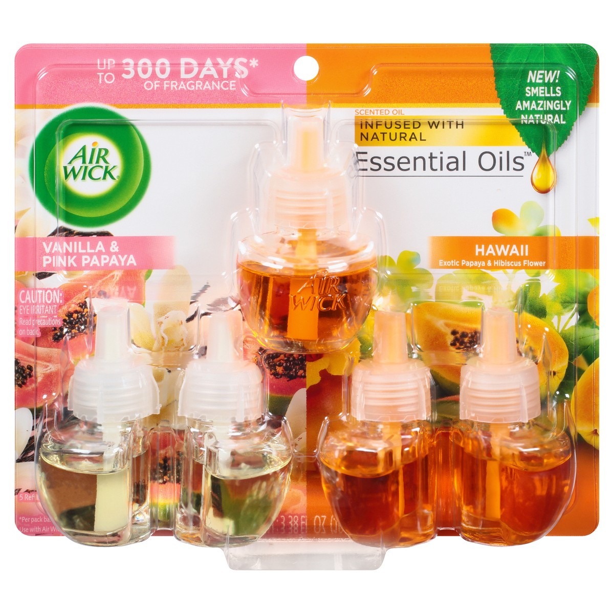 slide 1 of 8, Air Wick Plug in Scented Oil Refill, 5 ct, Hawaii and Vanilla & Pink Papaya, Air Freshener, Essential Oils, 5 ct