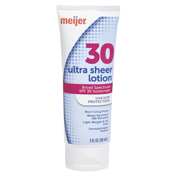 slide 1 of 1, Meijer SPF 30 Ultra Sheer Sunscreen Lotion, 3 fl oz