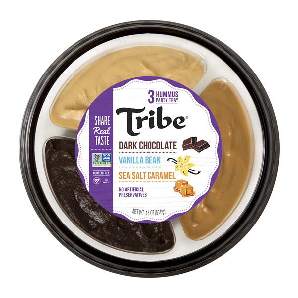 slide 1 of 1, Tribe Chocolate/Vanilla Bean/Sea Salt Caramel Hummus Party Tray, 18 oz